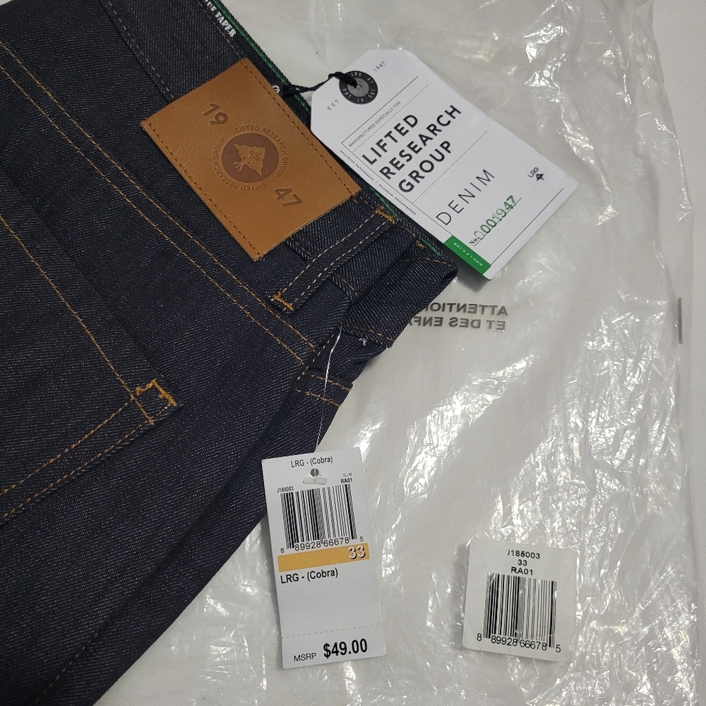 LRG True Taper Denim Jeans - Raw Indigo - Size 33 , Inseam 31